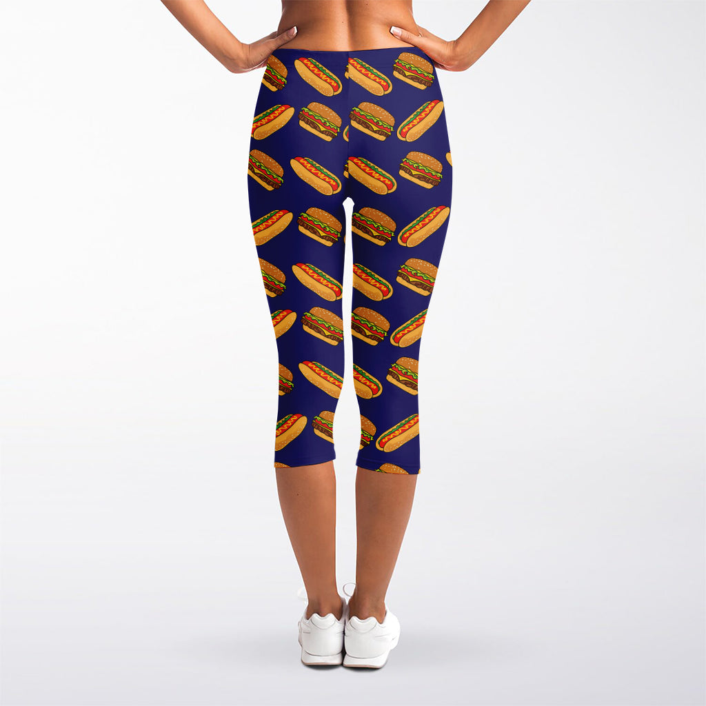 Hot Dog And Hamburger Pattern Print Women's Capri Leggings
