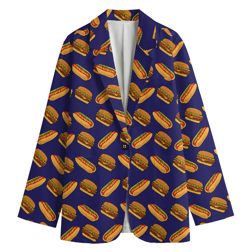 Hot Dog And Hamburger Pattern Print Women's Cotton Blazer