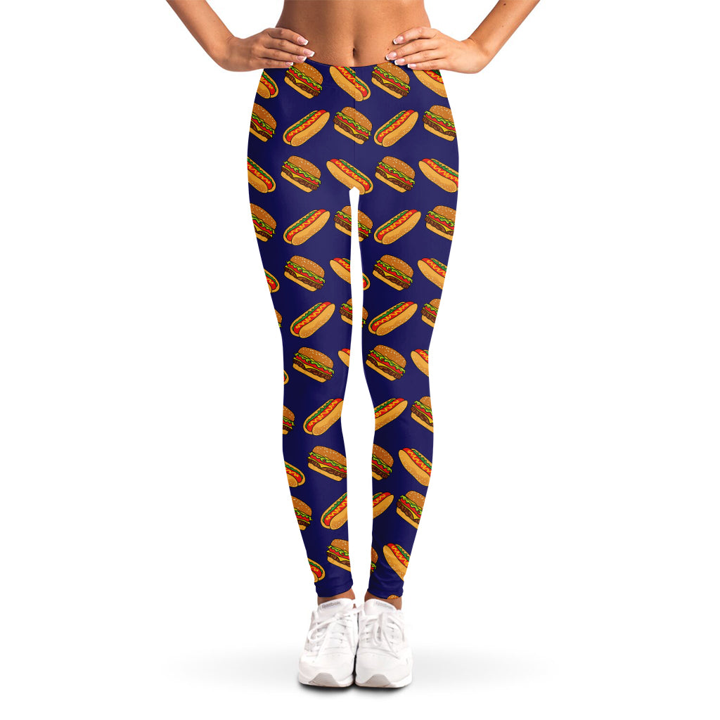 Hot Dog And Hamburger Pattern Print Women's Leggings