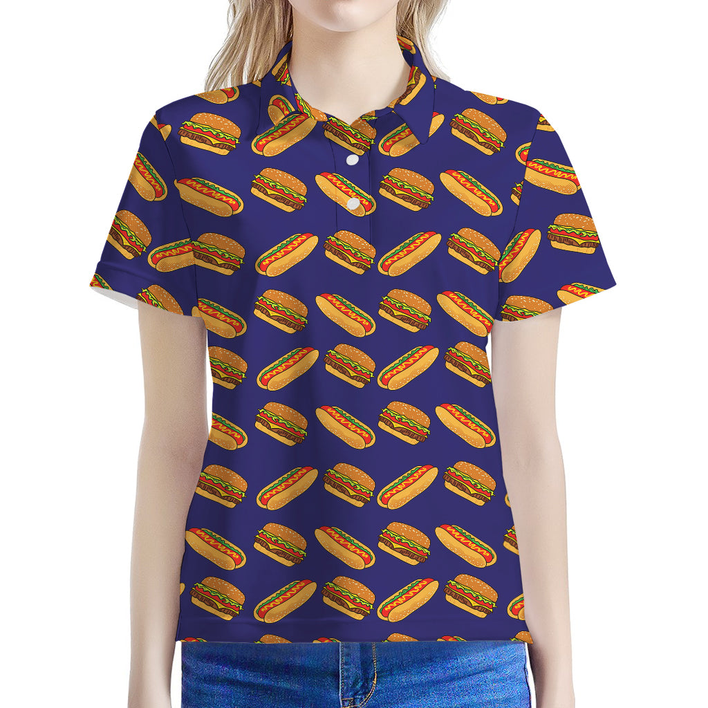 Hot Dog And Hamburger Pattern Print Women's Polo Shirt