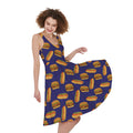 Hot Dog And Hamburger Pattern Print Sleeveless Knee Length Dress