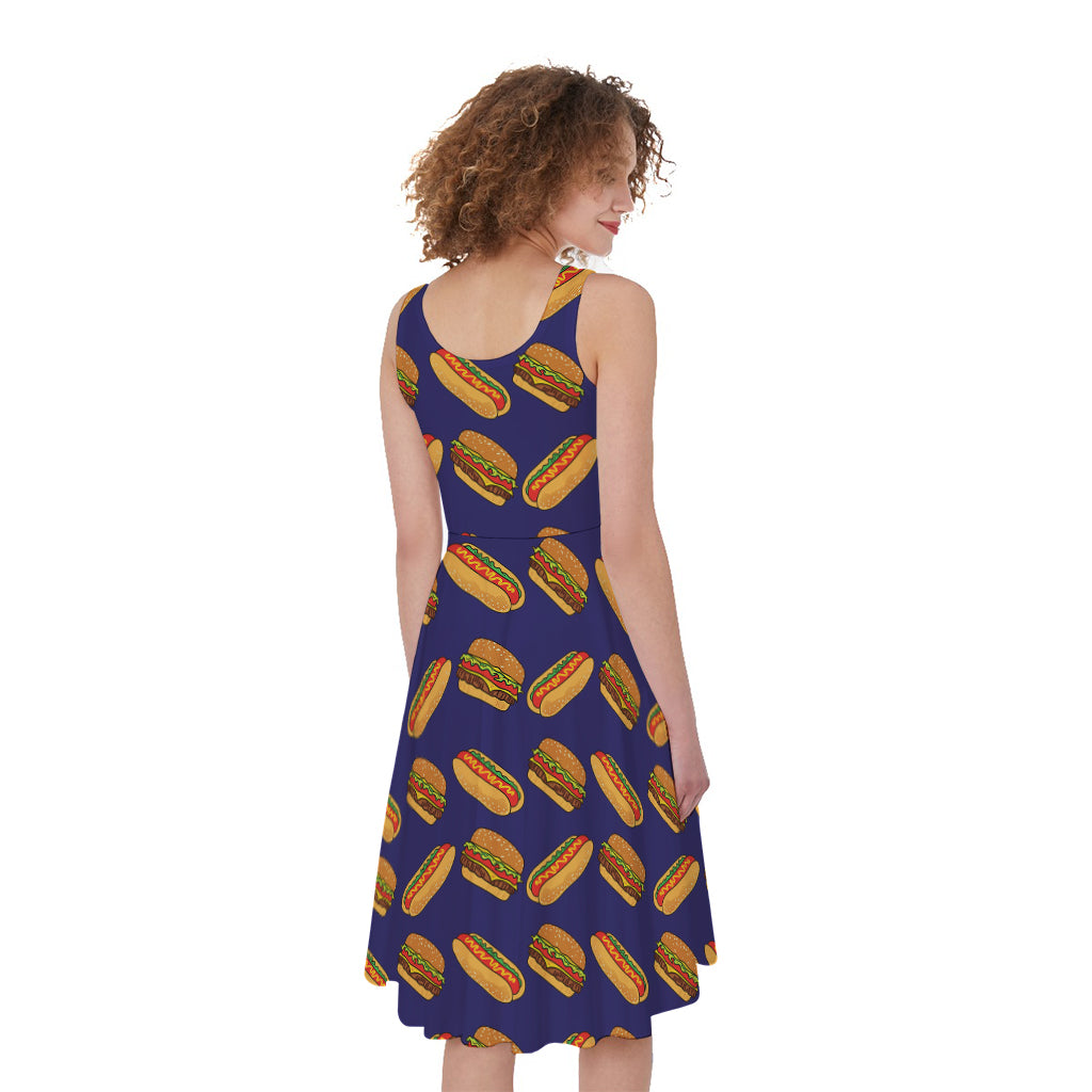 Hot Dog And Hamburger Pattern Print Women's Sleeveless Dress