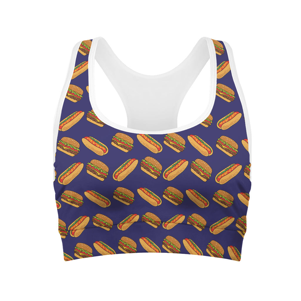 Hot Dog And Hamburger Pattern Print Women's Sports Bra
