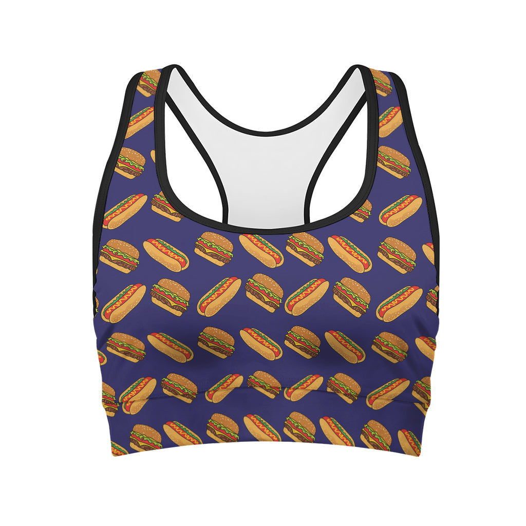 Hot Dog And Hamburger Pattern Print Women's Sports Bra