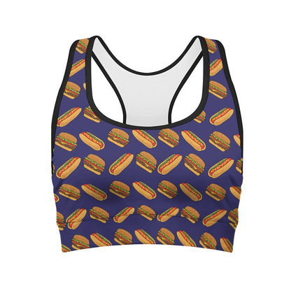Hot Dog And Hamburger Pattern Print Women's Sports Bra