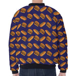 Hot Dog And Hamburger Pattern Print Zip Sleeve Bomber Jacket