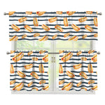 Hot Dog Striped Pattern Print 3 Piece Kitchen Curtains