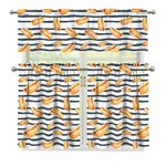 Hot Dog Striped Pattern Print 3 Piece Kitchen Curtains