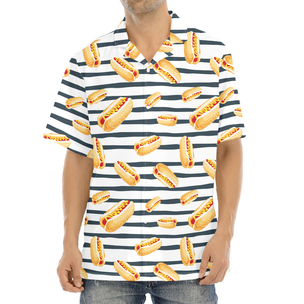 Hot Dog Striped Pattern Print Aloha Shirt