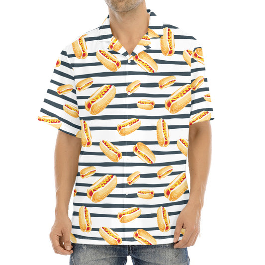 Hot Dog Striped Pattern Print Aloha Shirt