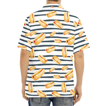 Hot Dog Striped Pattern Print Aloha Shirt