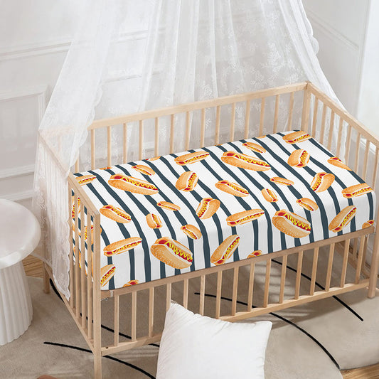 Hot Dog Striped Pattern Print Baby Crib Sheet