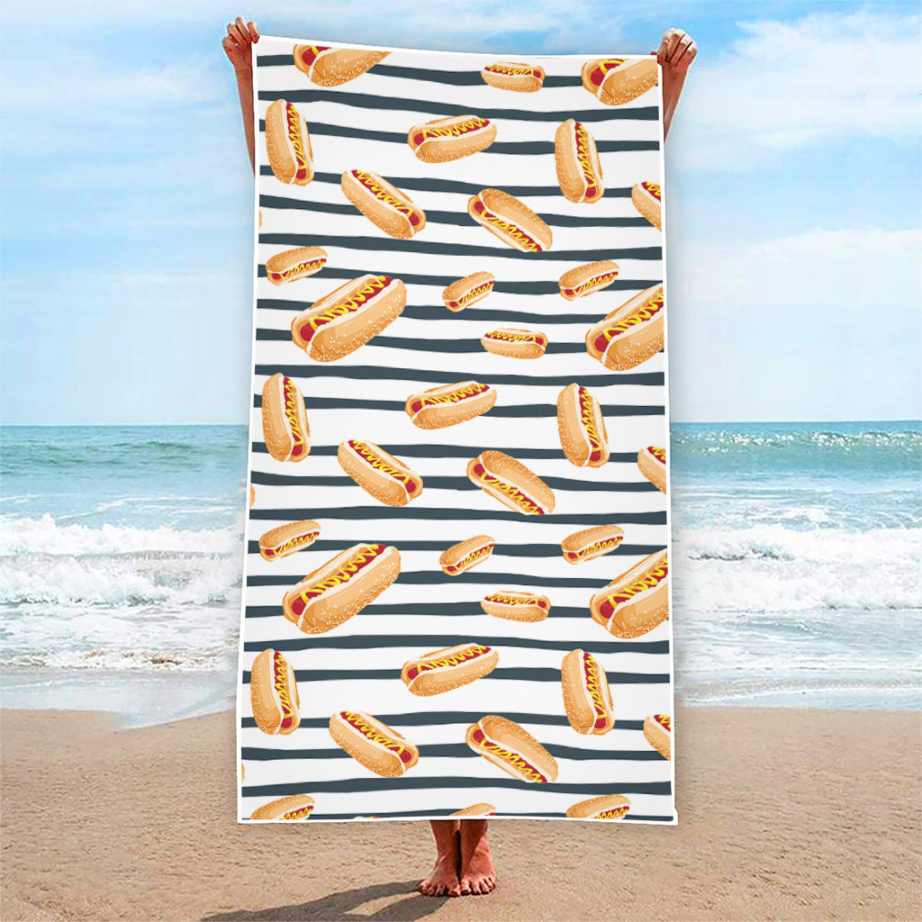 Hot Dog Striped Pattern Print Beach Towel