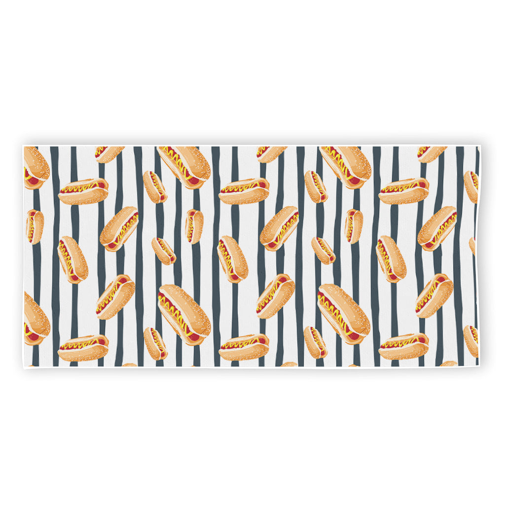 Hot Dog Striped Pattern Print Beach Towel