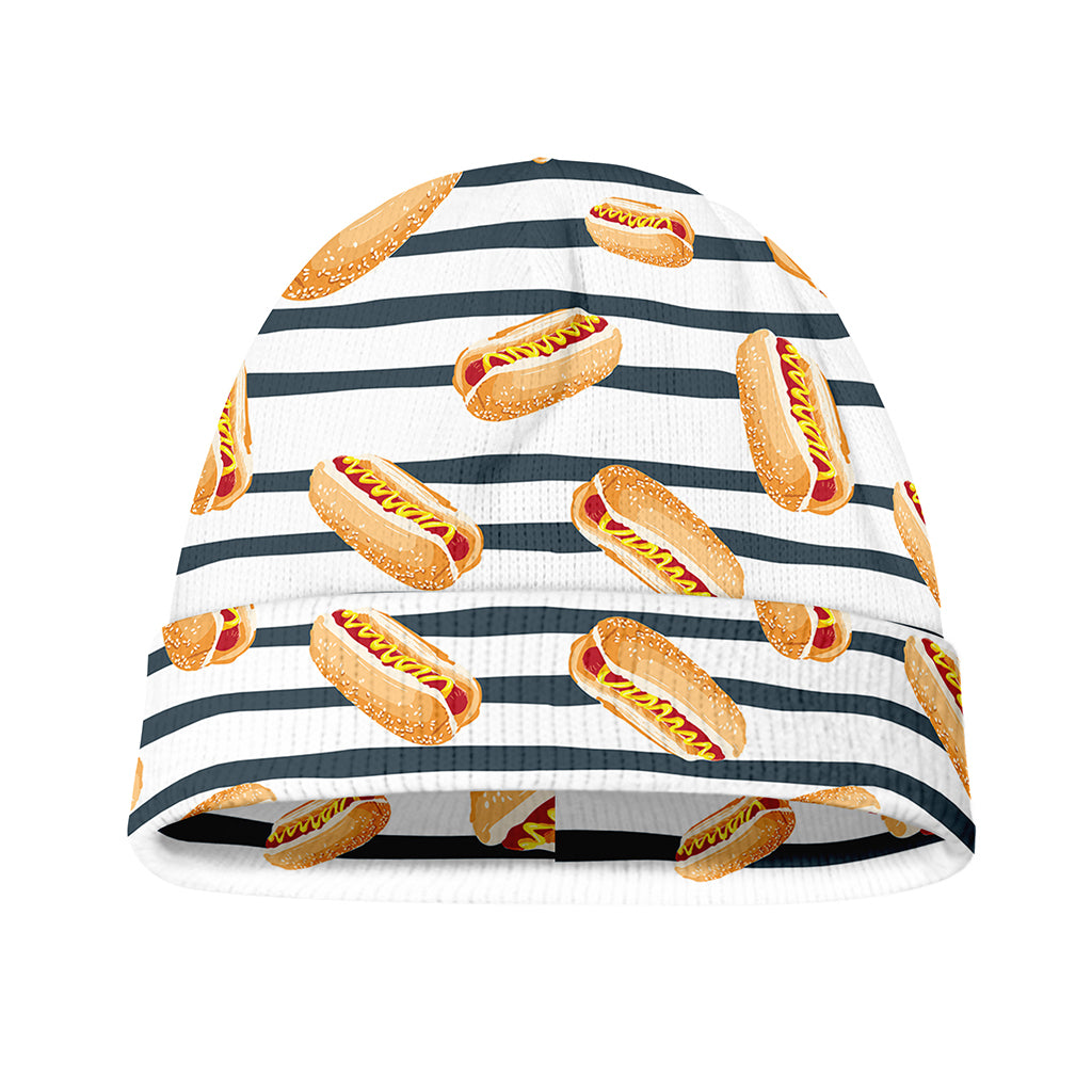 Hot Dog Striped Pattern Print Beanie