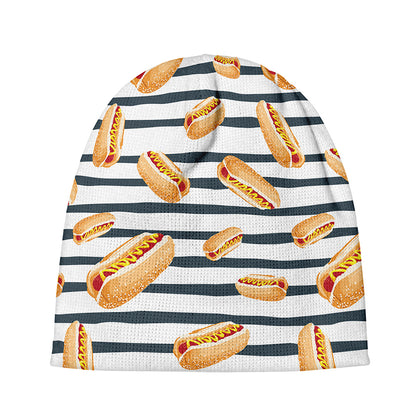 Hot Dog Striped Pattern Print Beanie