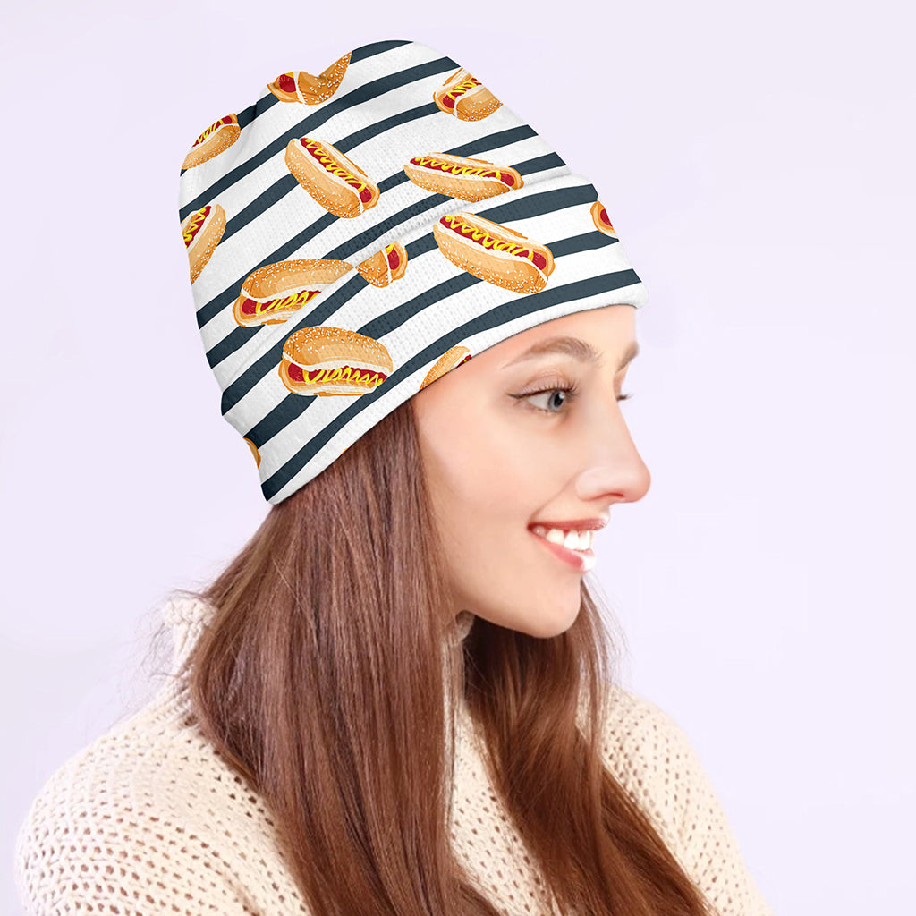 Hot Dog Striped Pattern Print Beanie