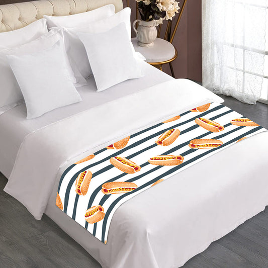 Hot Dog Striped Pattern Print Bed Runner
