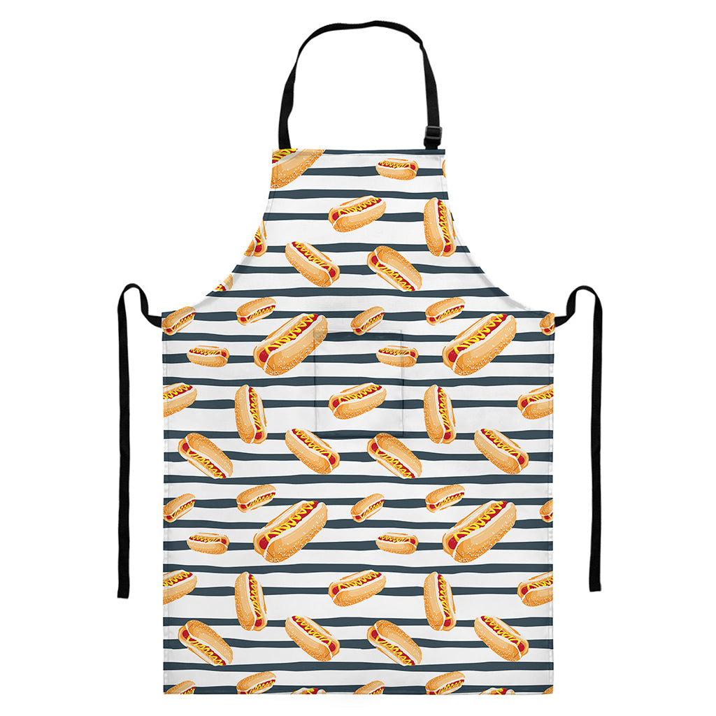 Hot Dog Striped Pattern Print Bib Apron With Pocket