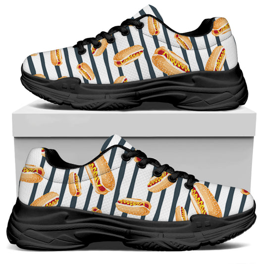 Hot Dog Striped Pattern Print Black Chunky Shoes