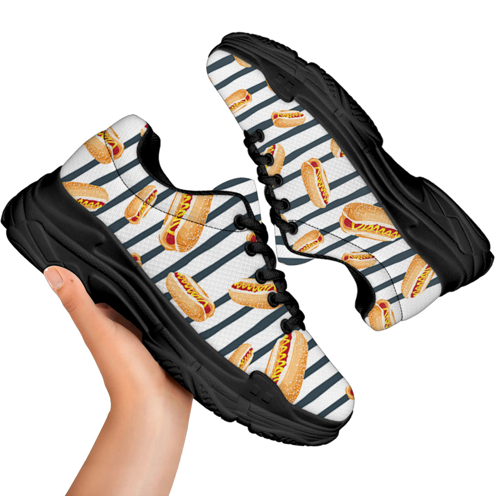 Hot Dog Striped Pattern Print Black Chunky Shoes
