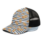 Hot Dog Striped Pattern Print Black Mesh Trucker Cap