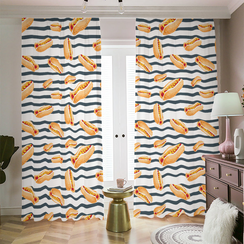 Hot Dog Striped Pattern Print Blackout Pencil Pleat Curtains