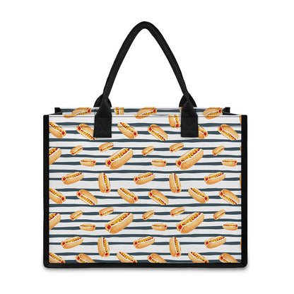 Hot Dog Striped Pattern Print Canvas Tote Bag
