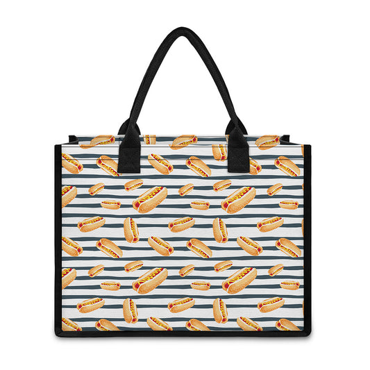 Hot Dog Striped Pattern Print Canvas Tote Bag