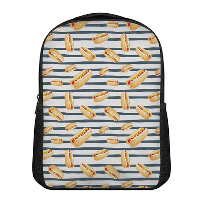 Hot Dog Striped Pattern Print Casual Backpack
