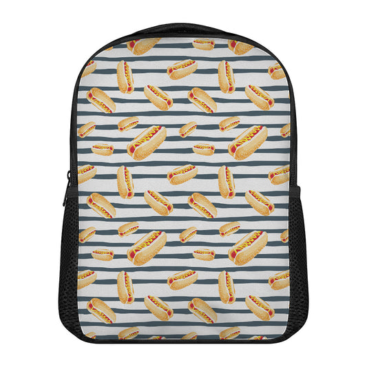 Hot Dog Striped Pattern Print Casual Backpack