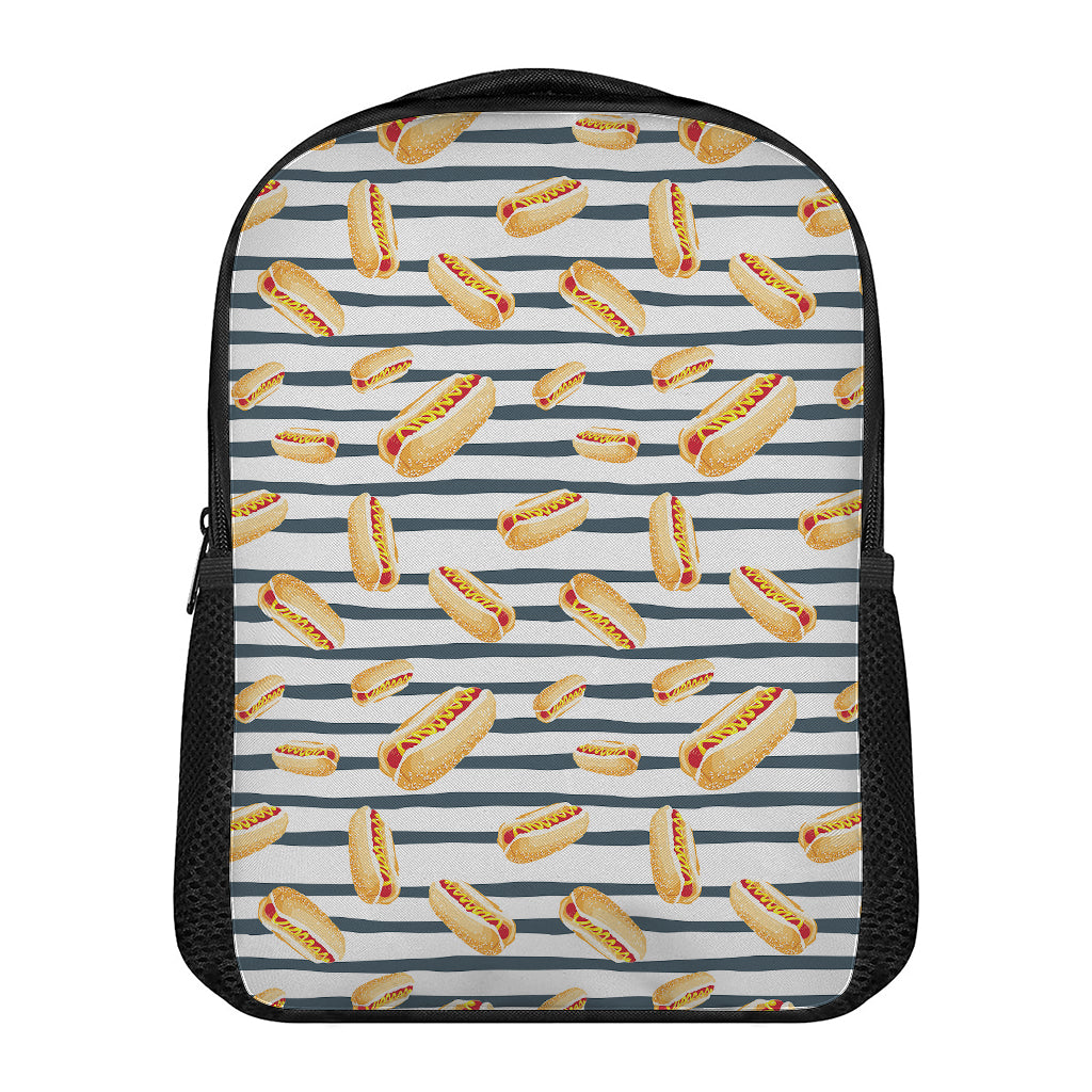 Hot Dog Striped Pattern Print Casual Backpack