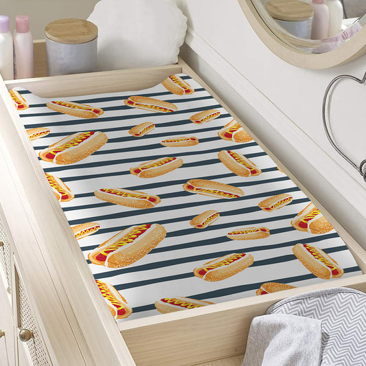 Hot Dog Striped Pattern Print Changing Pad Cover