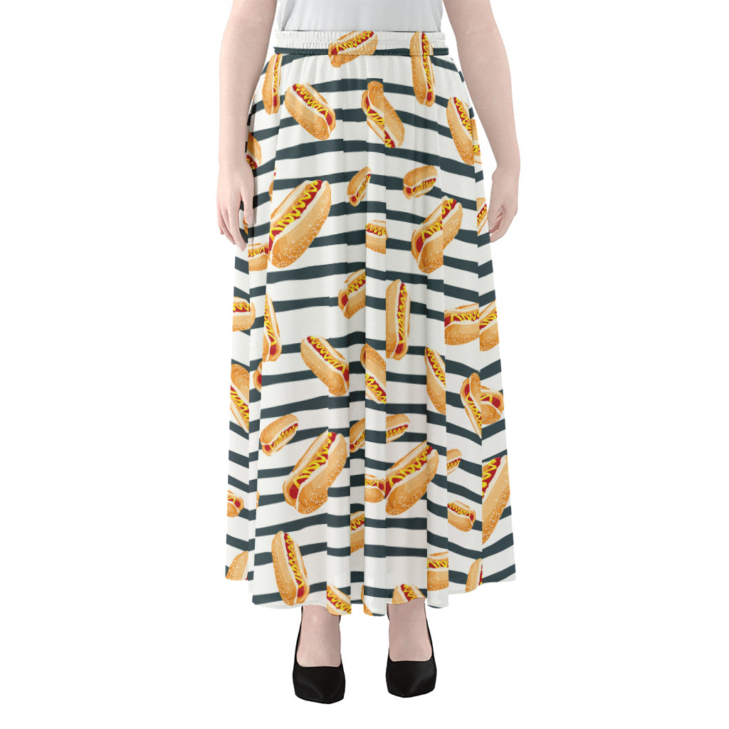 Hot Dog Striped Pattern Print Chiffon Maxi Skirt