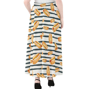 Hot Dog Striped Pattern Print Chiffon Maxi Skirt