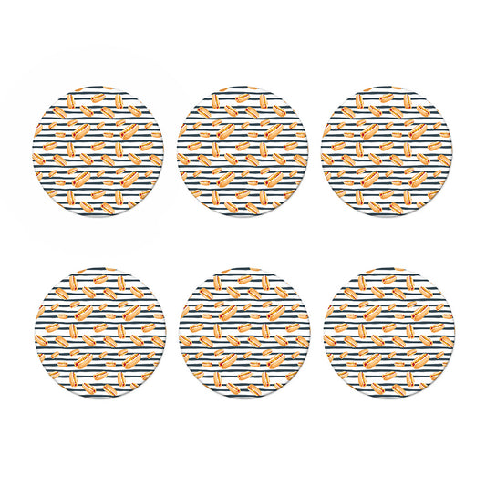 Hot Dog Striped Pattern Print Coaster Set