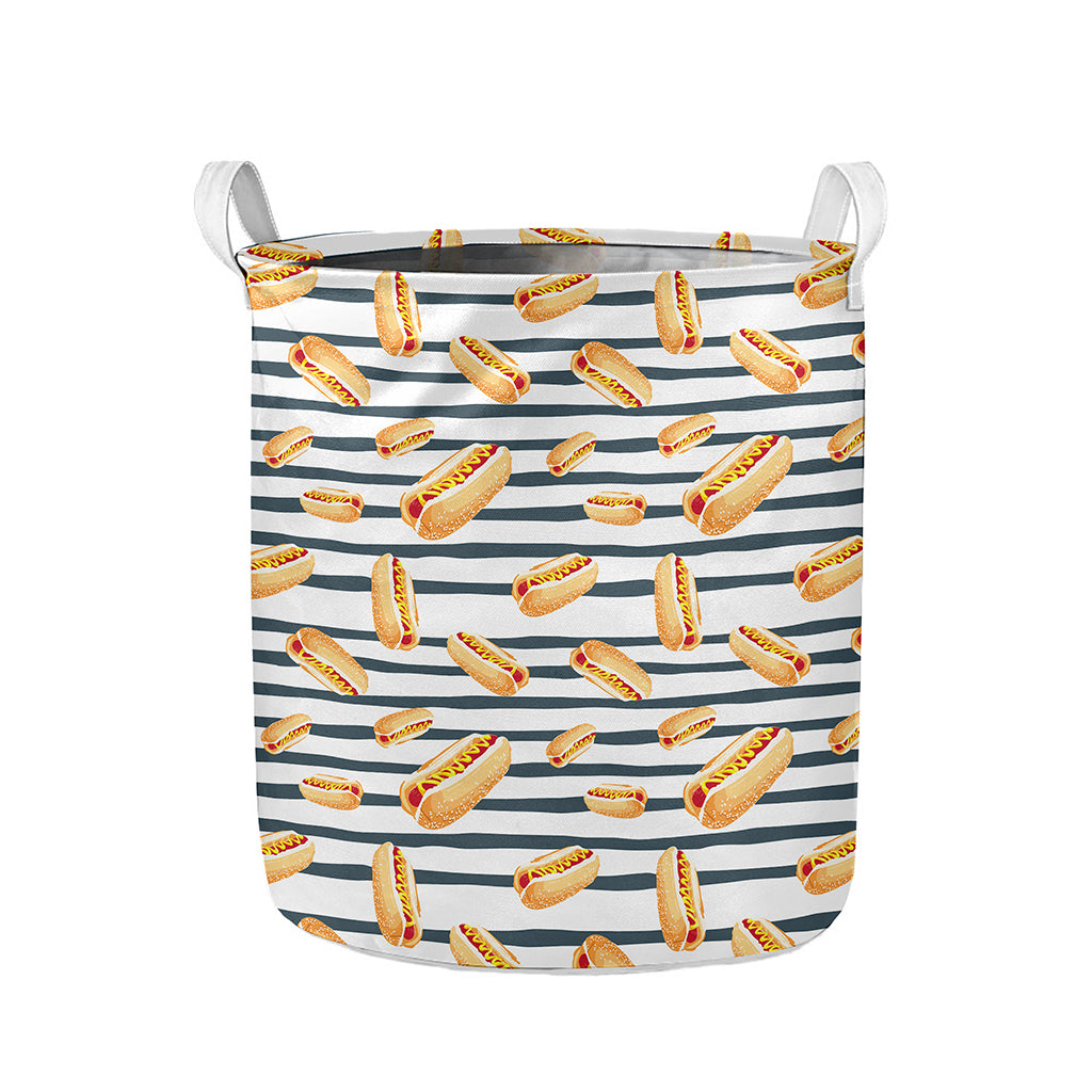 Hot Dog Striped Pattern Print Collapsible Laundry Basket
