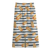 Hot Dog Striped Pattern Print Cotton Front Slit Maxi Skirt