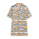 Hot Dog Striped Pattern Print Cotton Hawaiian Shirt
