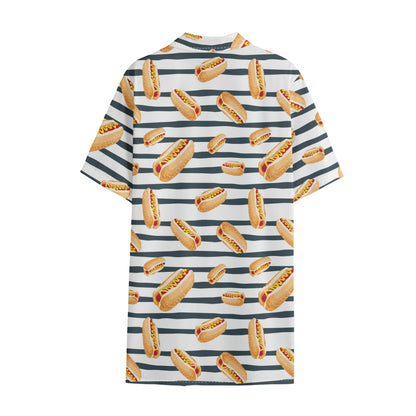 Hot Dog Striped Pattern Print Cotton Hawaiian Shirt