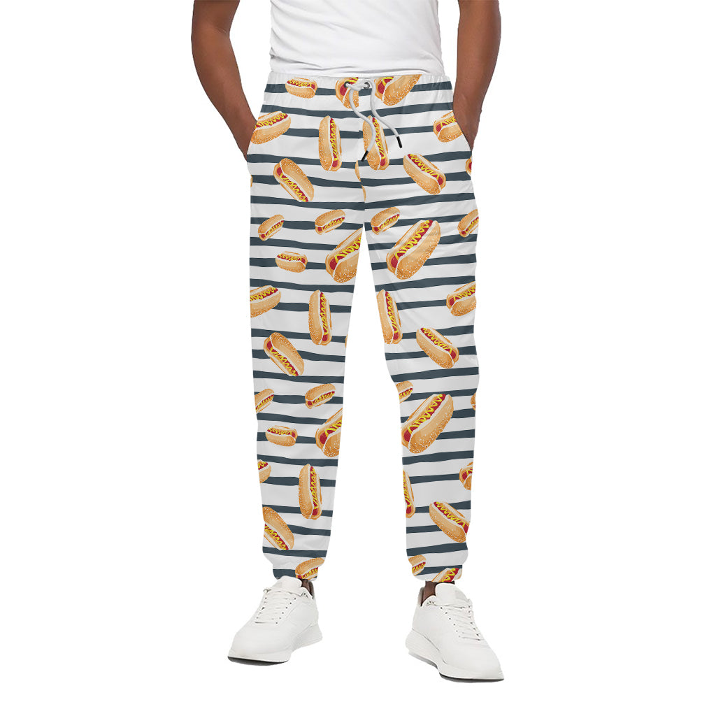 Hot Dog Striped Pattern Print Cotton Pants
