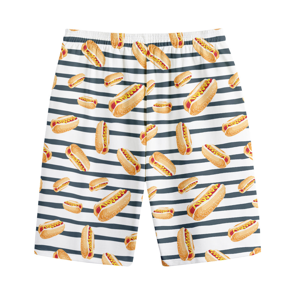 Hot Dog Striped Pattern Print Cotton Shorts