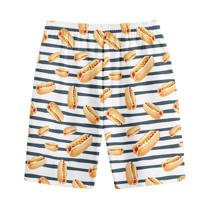 Hot Dog Striped Pattern Print Cotton Shorts