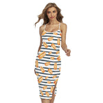 Hot Dog Striped Pattern Print Cross Back Cami Dress