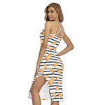 Hot Dog Striped Pattern Print Cross Back Cami Dress
