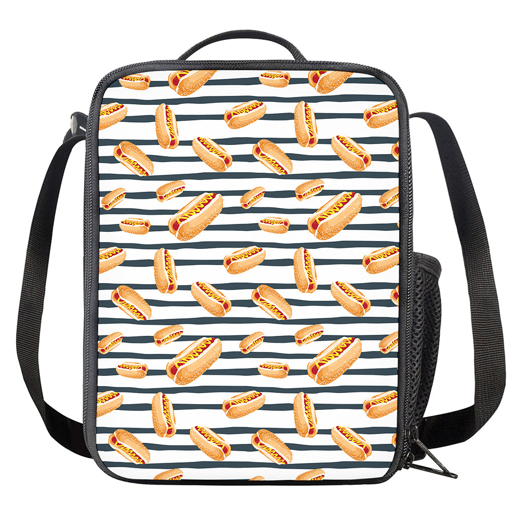 Hot Dog Striped Pattern Print Crossbody Lunch Bag