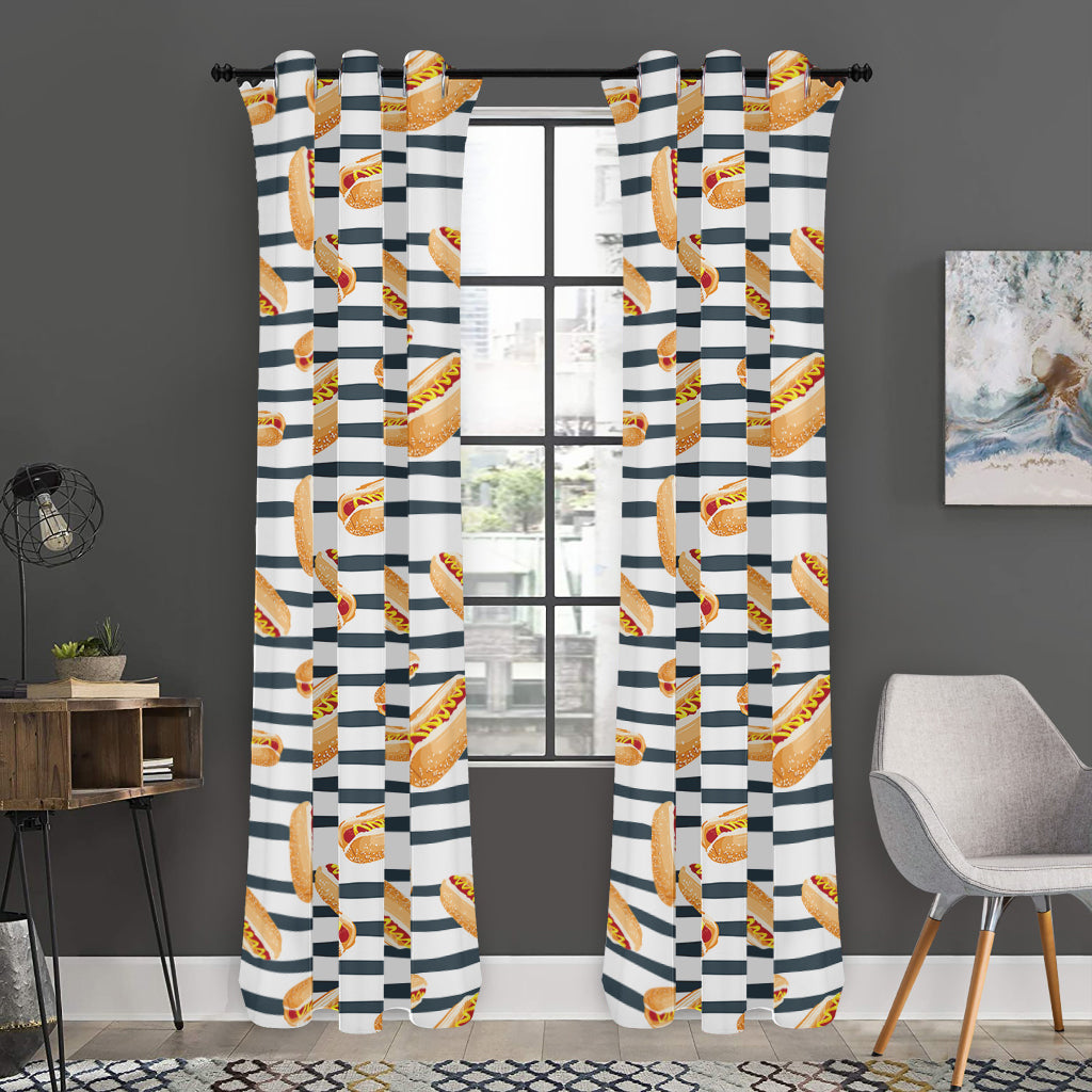 Hot Dog Striped Pattern Print Curtain