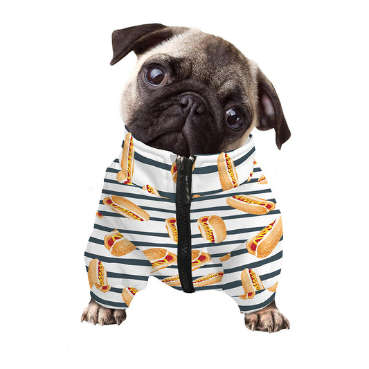 Hot Dog Striped Pattern Print Dog Zip Up Jacket