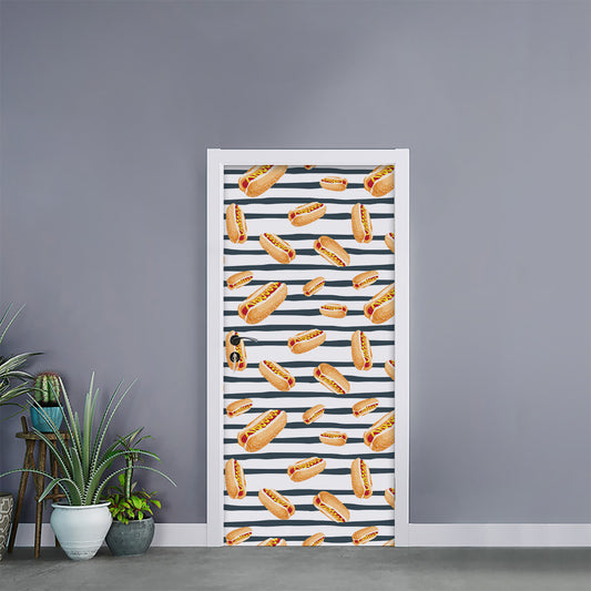 Hot Dog Striped Pattern Print Door Sticker