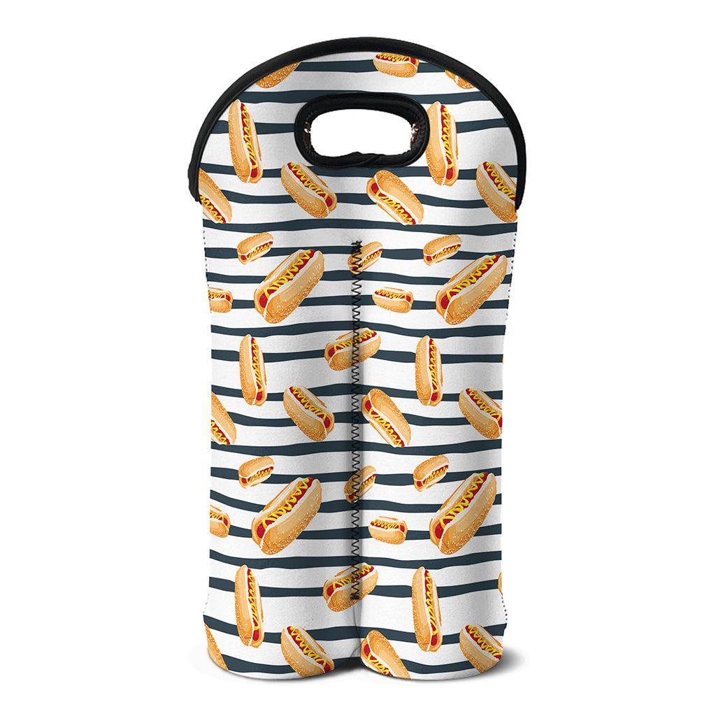 Hot Dog Striped Pattern Print Double Neoprene Wine Tote